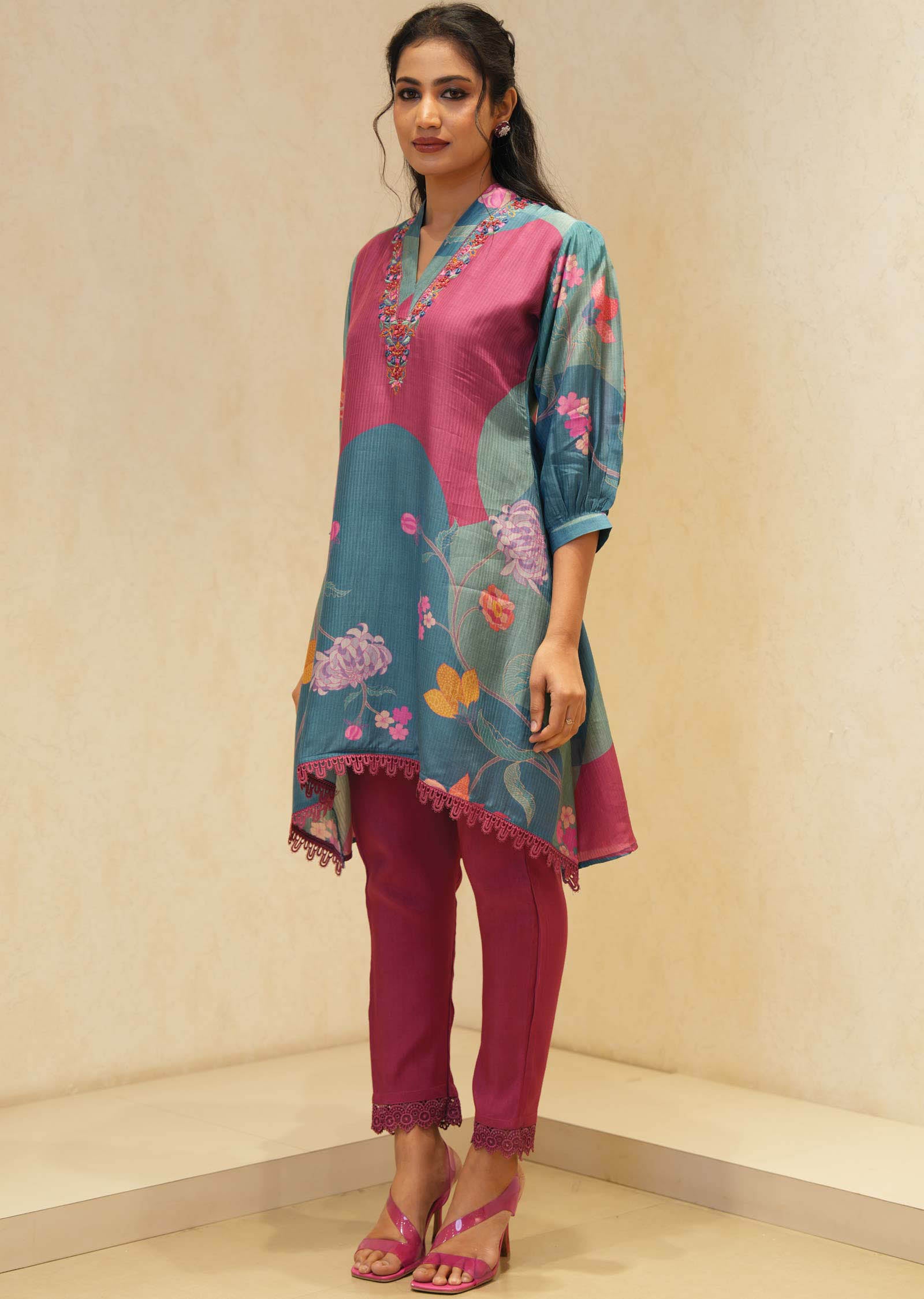 Magenta Muslin Kurti Sets