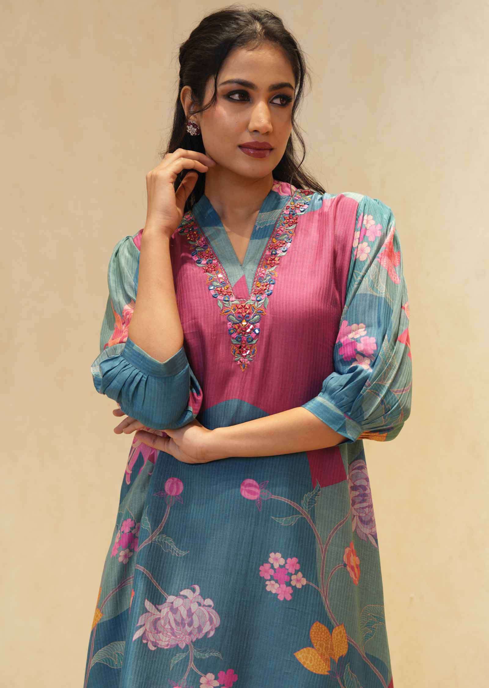 Magenta Muslin Kurti Sets