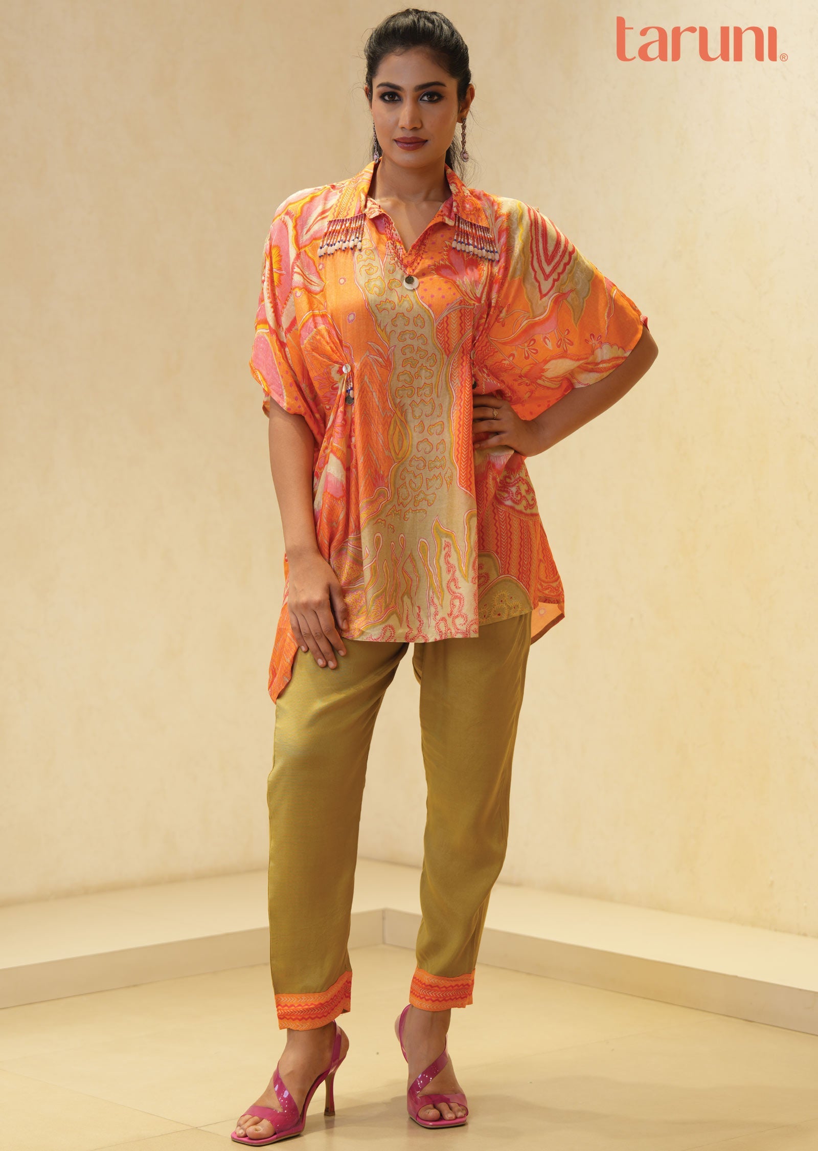 Orange Crepe Printed Kurti Sets