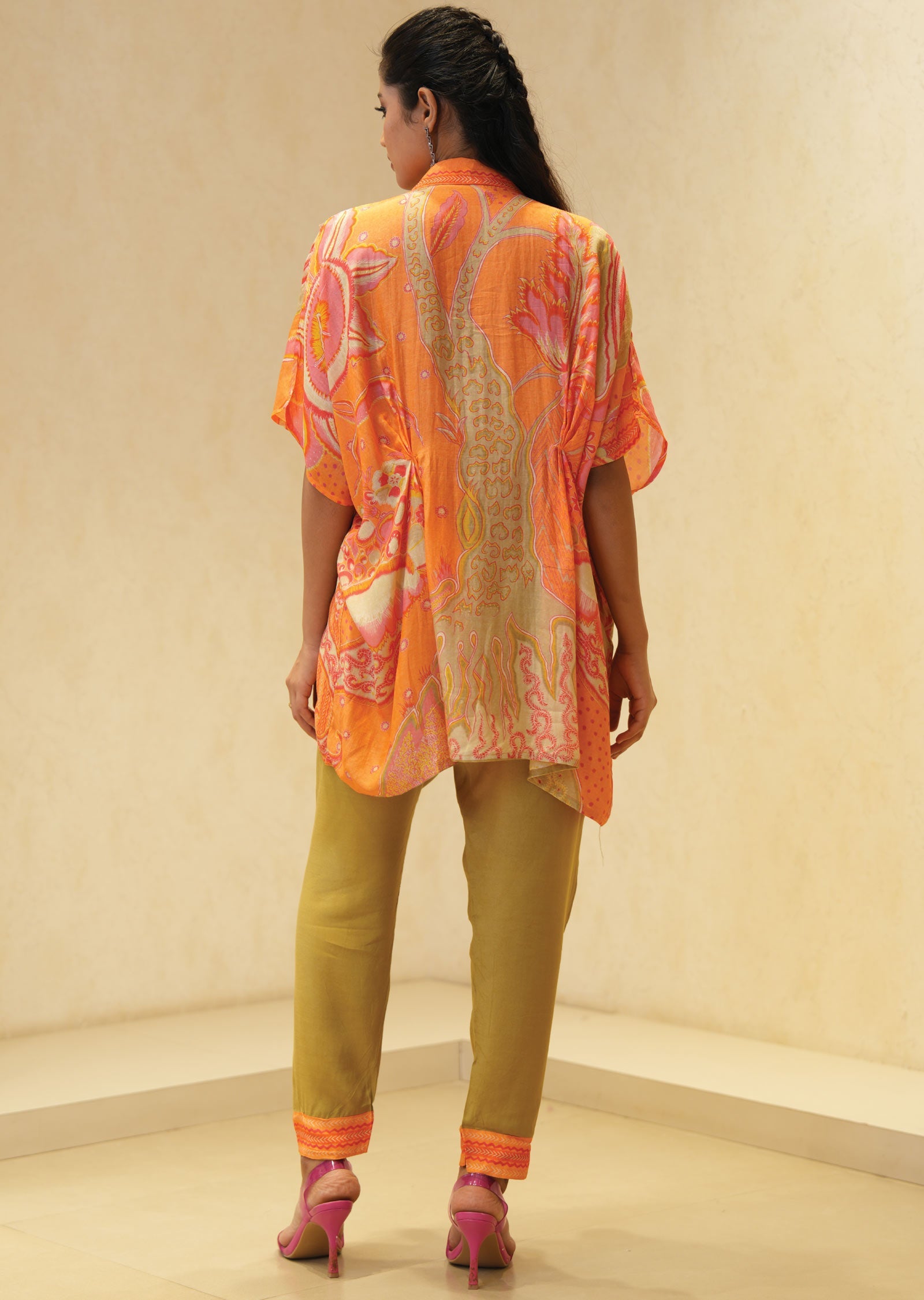 Orange Crepe Printed Kurti Sets