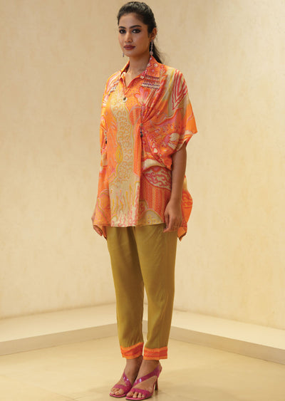 Orange Crepe Printed Kurti Sets