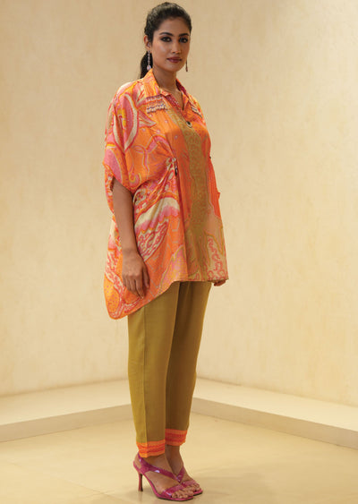 Orange Crepe Printed Kurti Sets