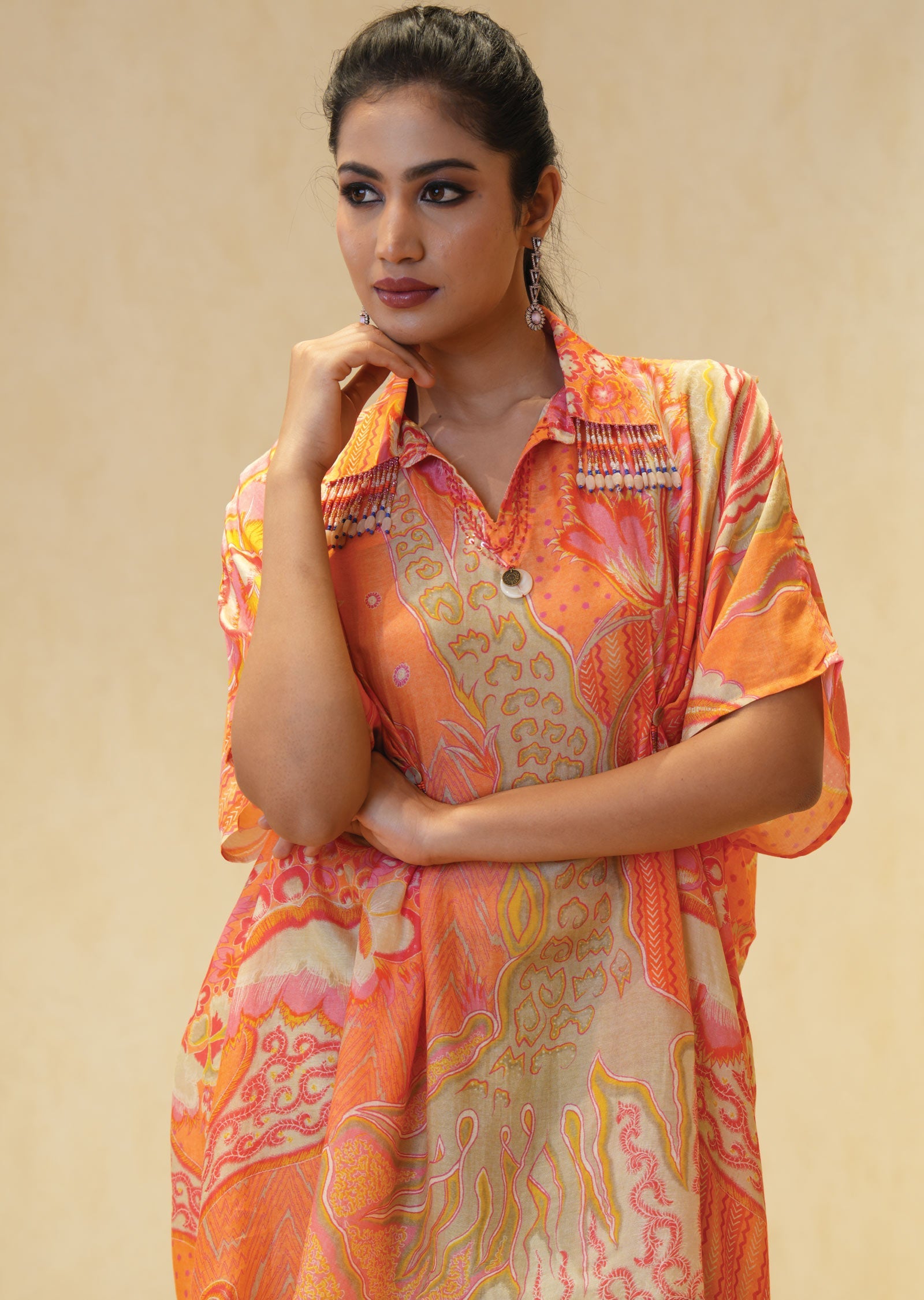 Orange Crepe Kurti Sets