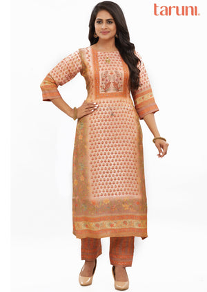 Peach Tissue Silk Kurti Set with Sequence & Beads