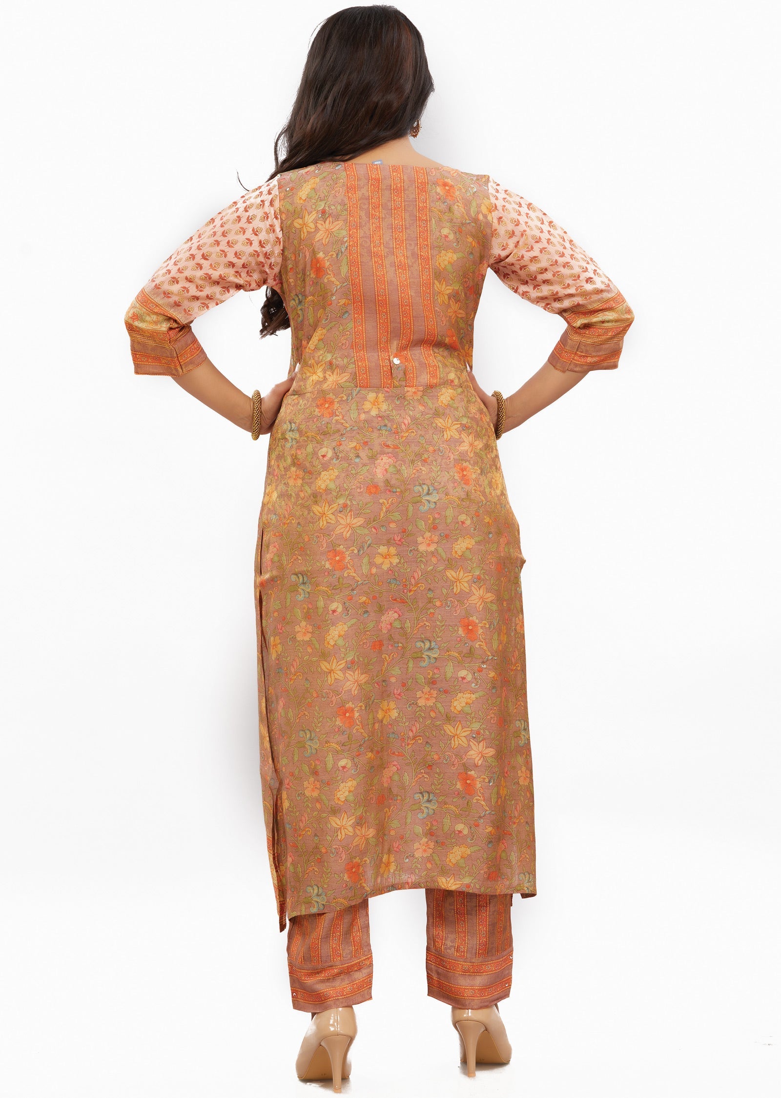 Peach Tissue Silk Kurti Set with Sequence & Beads