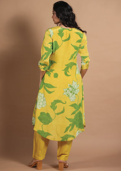 Yellow  & Green Crepe Kurti Sets