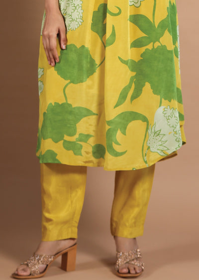 Yellow  & Green Crepe Kurti Sets