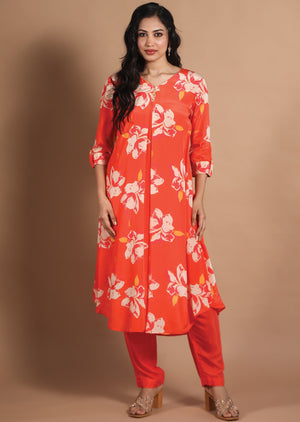 Light Orange Crepe Kurti Sets