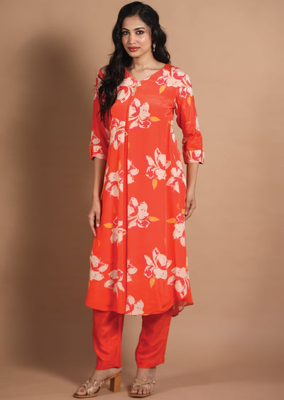 Light Orange Crepe Kurti Sets