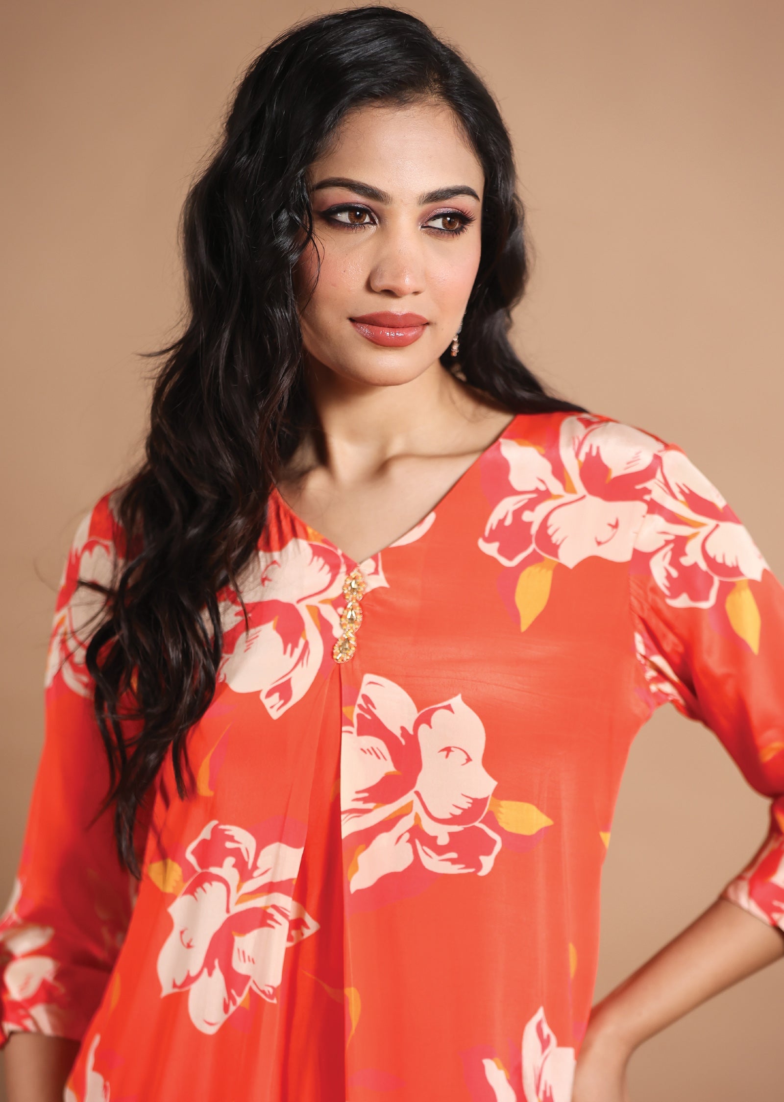 Light Orange Crepe Kurti Sets