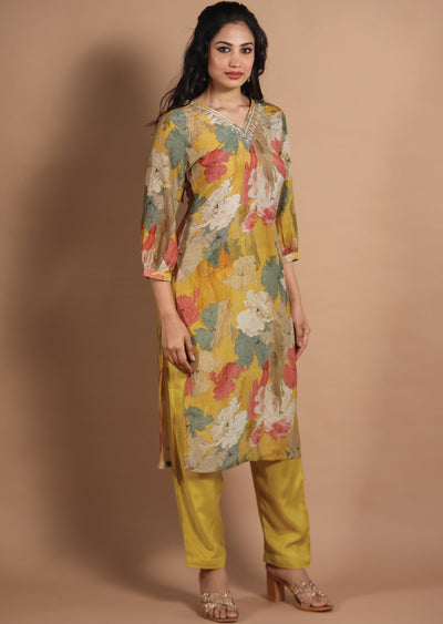 Yellow Muslin Kurti Set