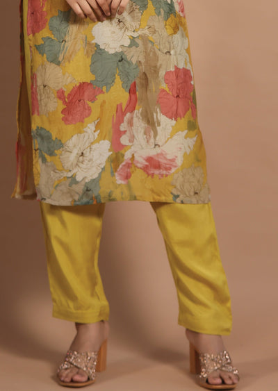 Yellow Muslin Kurti Set