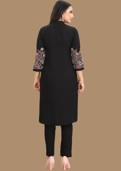 Black Soft Denim Silk Kurti Set