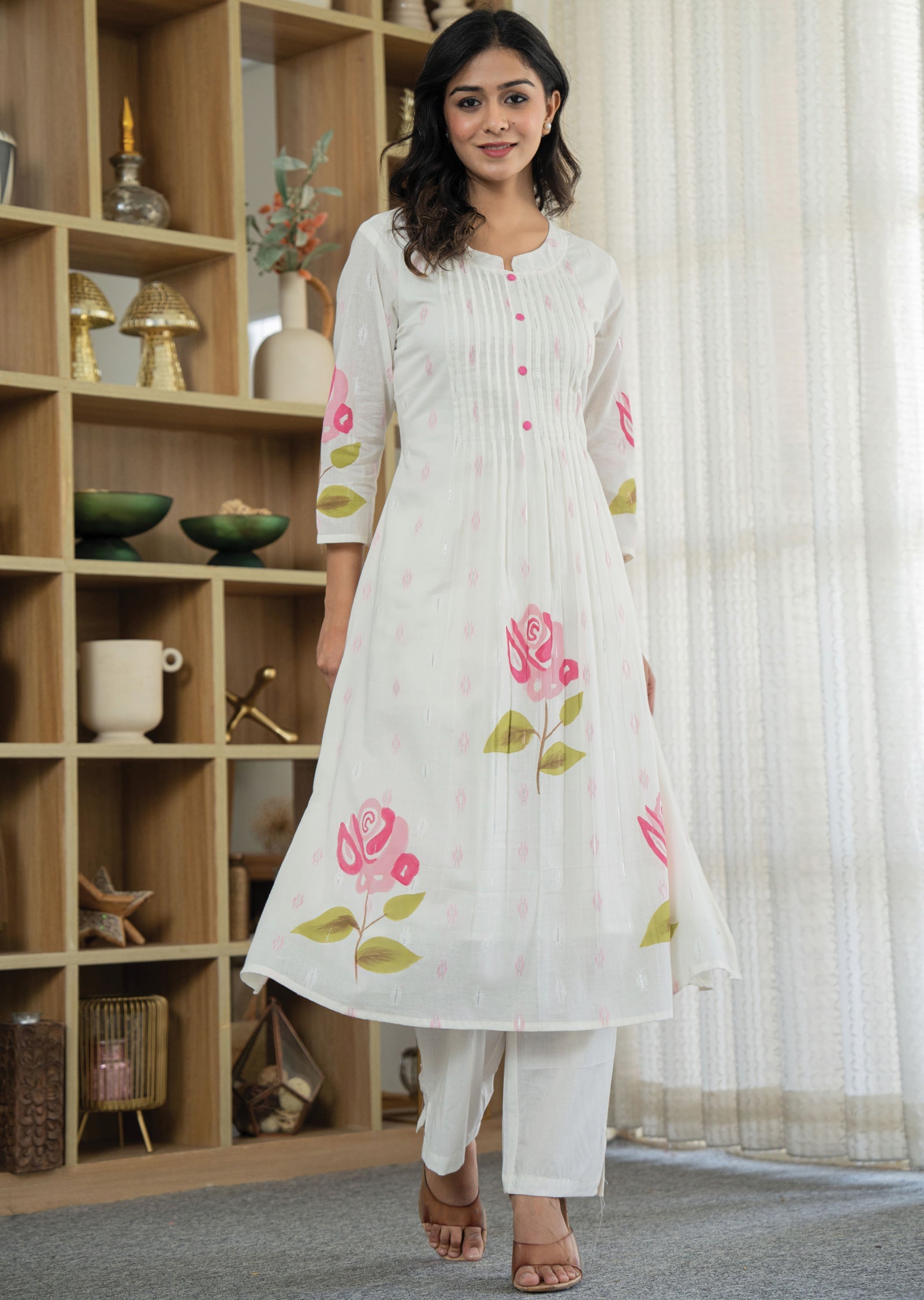 Off White Banaras Cotton Kurti Set