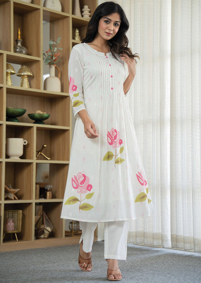 Off White Banaras Cotton Kurti Set