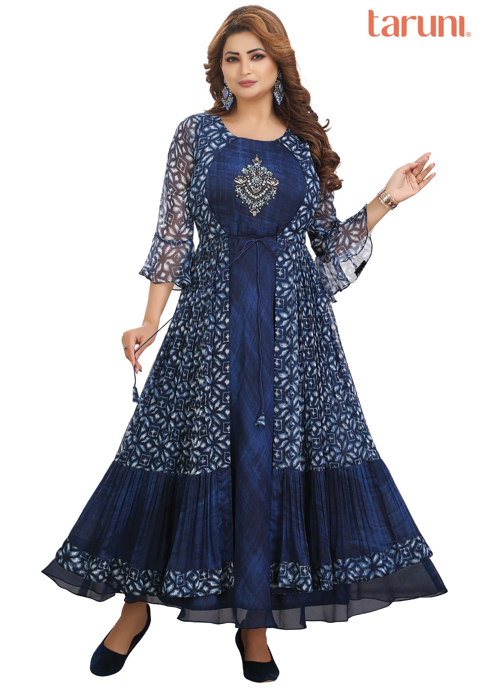 Navy Blue Chiffon Kurti Full length