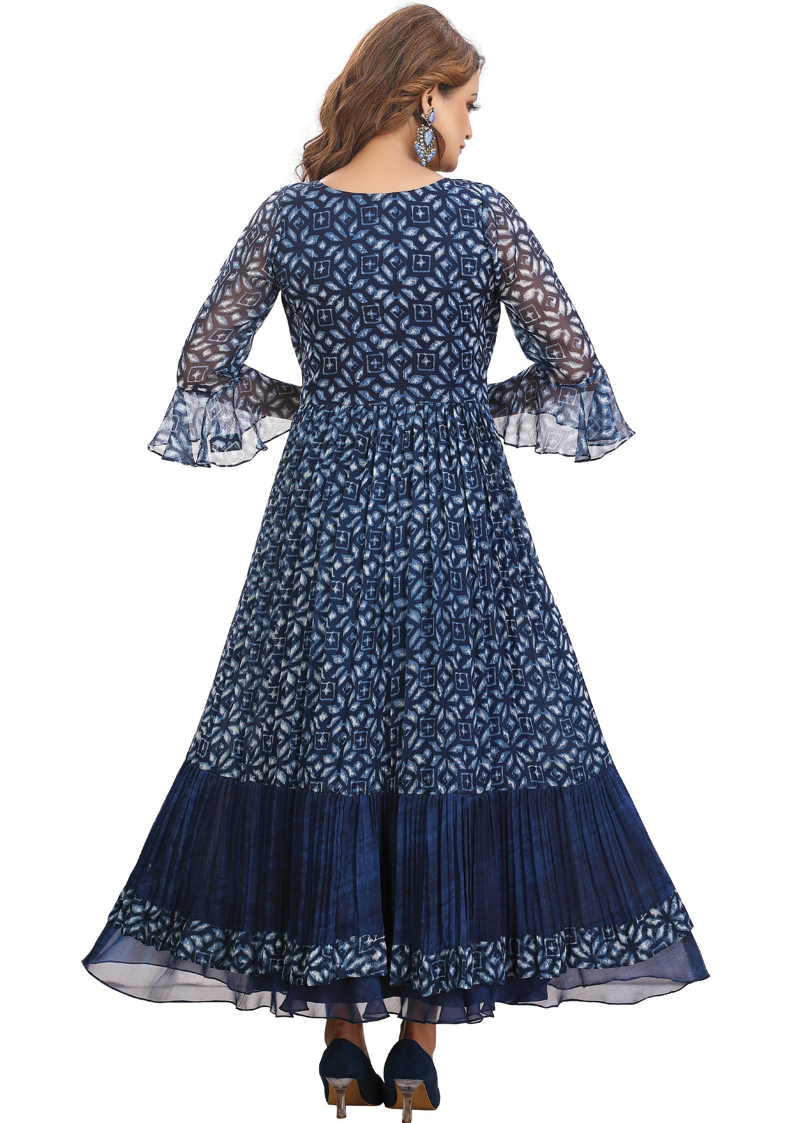 Navy Blue Chiffon Kurti Full length