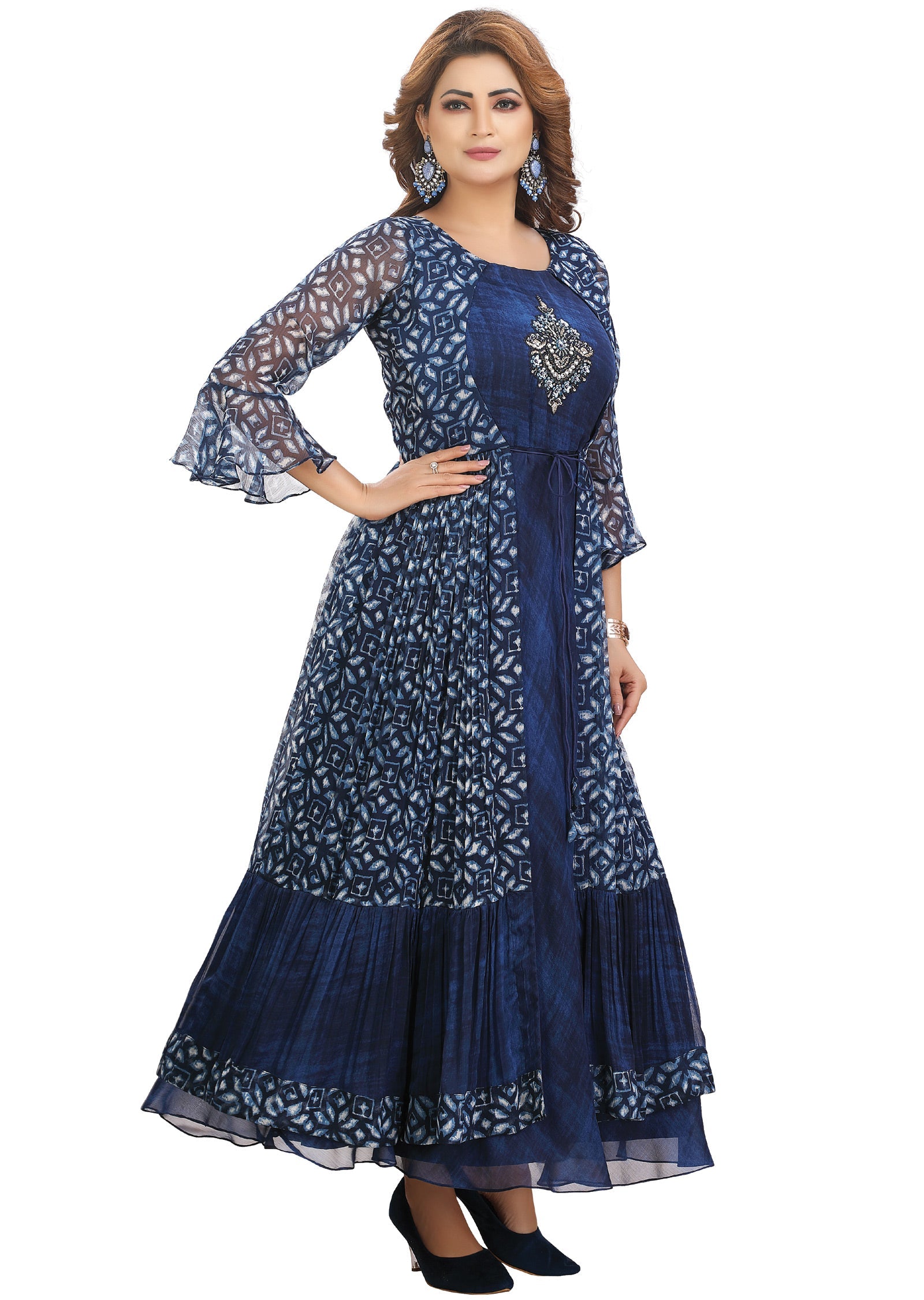 Navy Blue Chiffon Kurti Full length