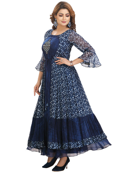 Navy Blue Chiffon Kurti Full length