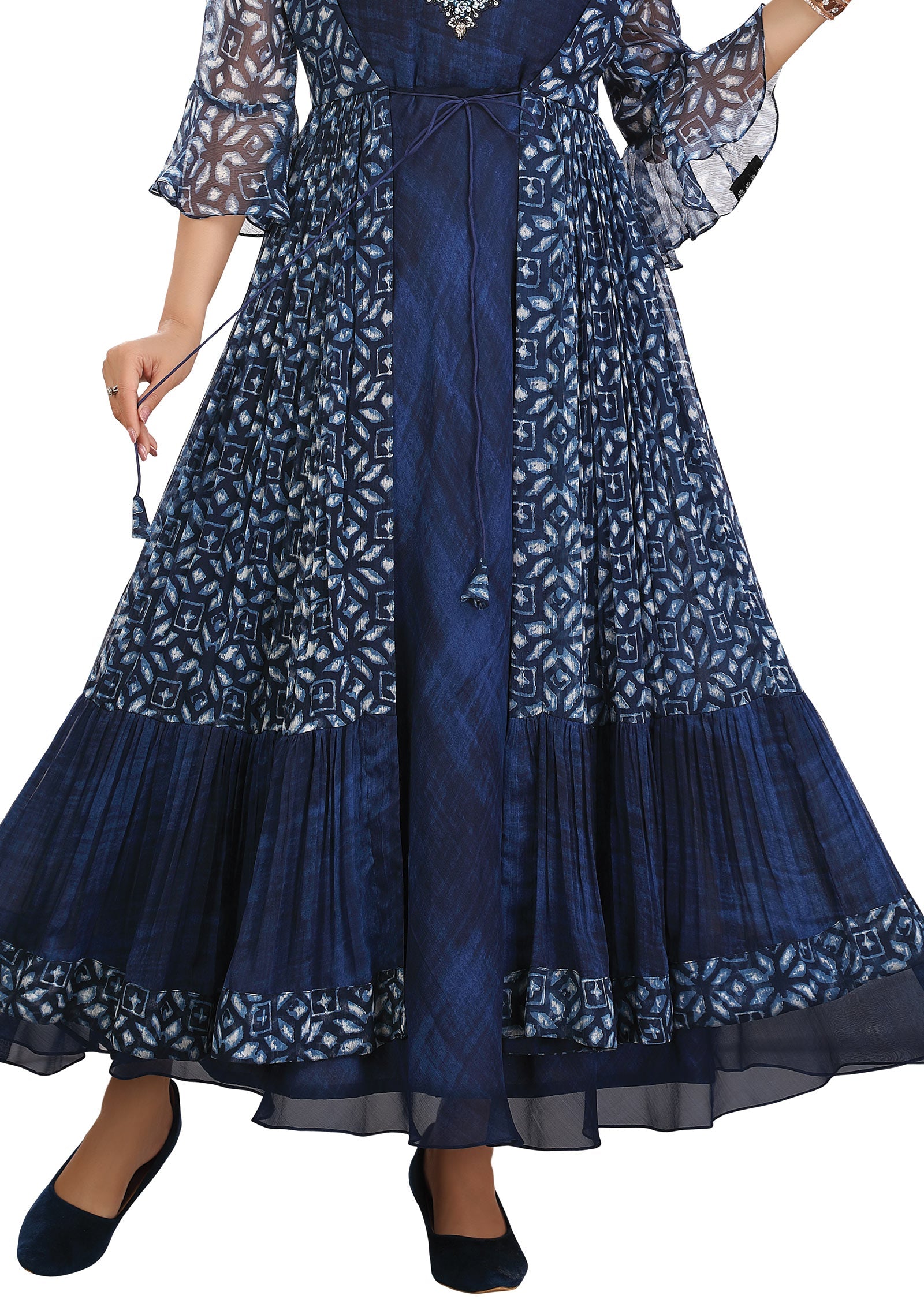 Navy Blue Chiffon Kurti Full length