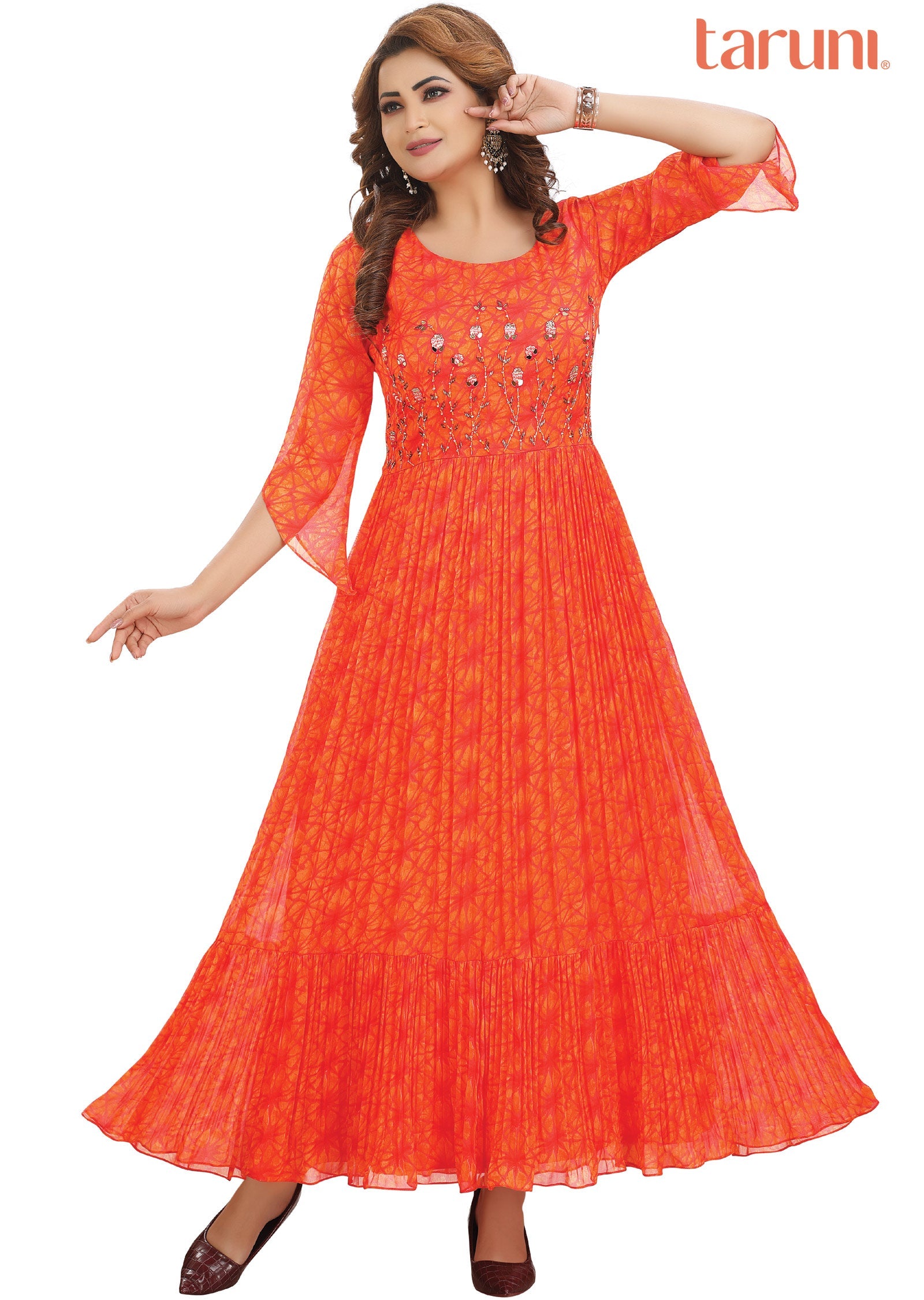 Orange Chiffon Kurti Full length