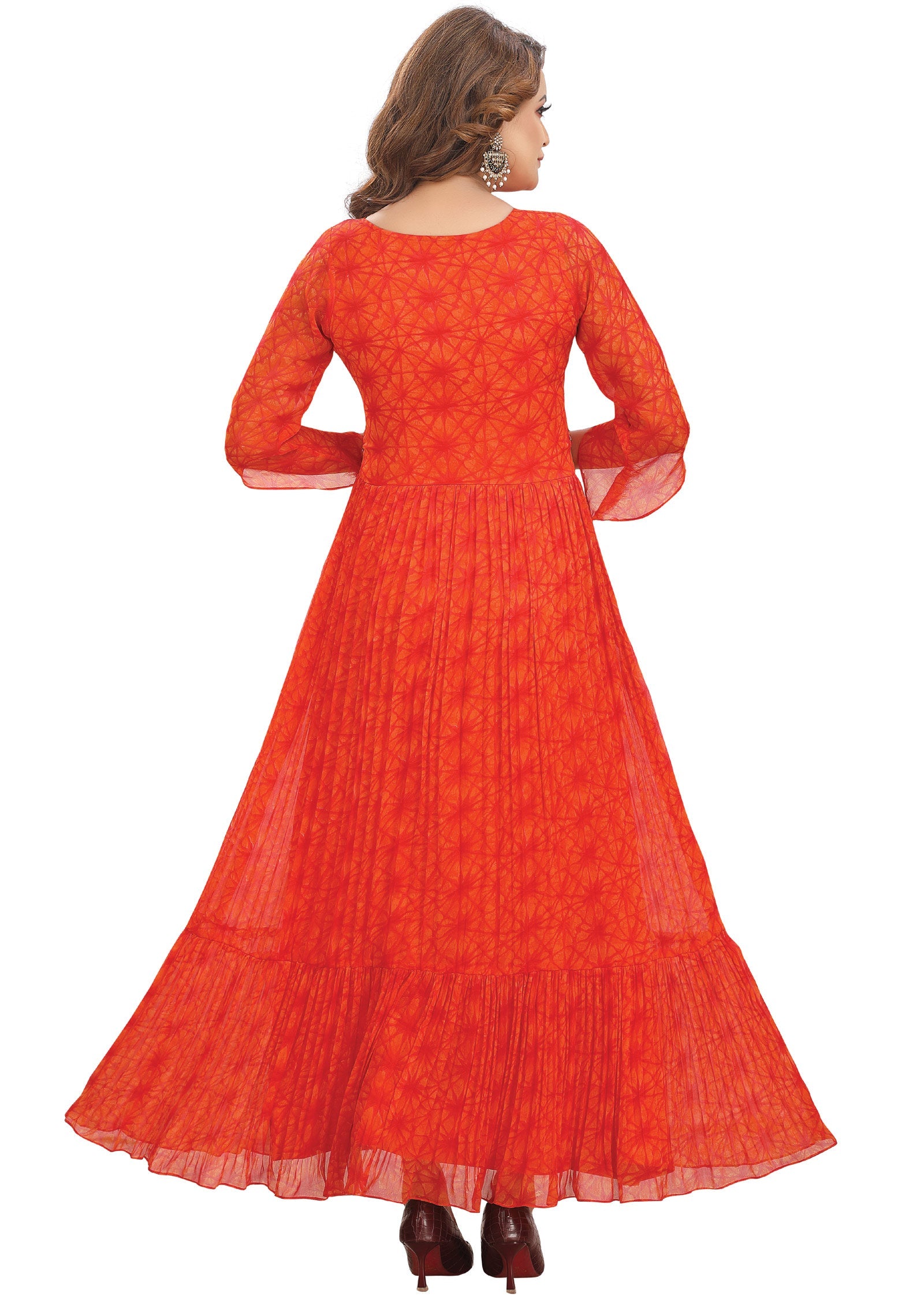 Orange Chiffon Kurti Full length