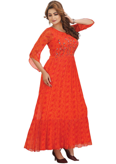 Orange Chiffon Kurti Full length