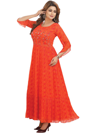 Orange Chiffon Kurti Full length