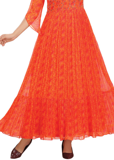 Orange Chiffon Kurti Full length