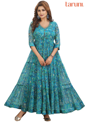 Sea Green Chiffon Kurti Full length