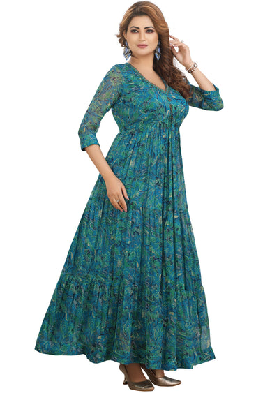 Sea Green Chiffon Kurti Full length