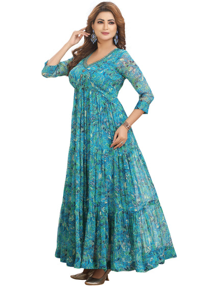 Sea Green Chiffon Kurti Full length