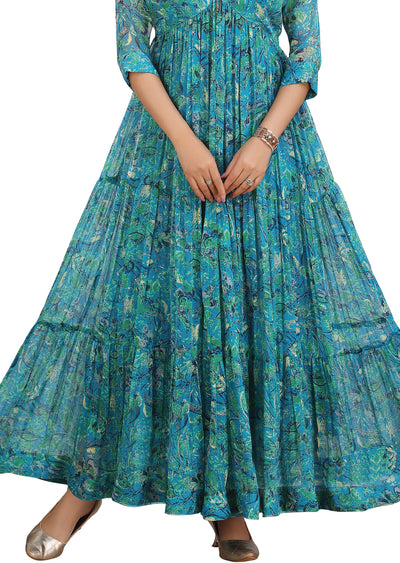 Sea Green Chiffon Kurti Full length