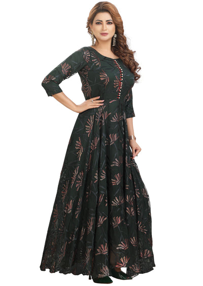 Bottle Green Chiffon Kurti Full length