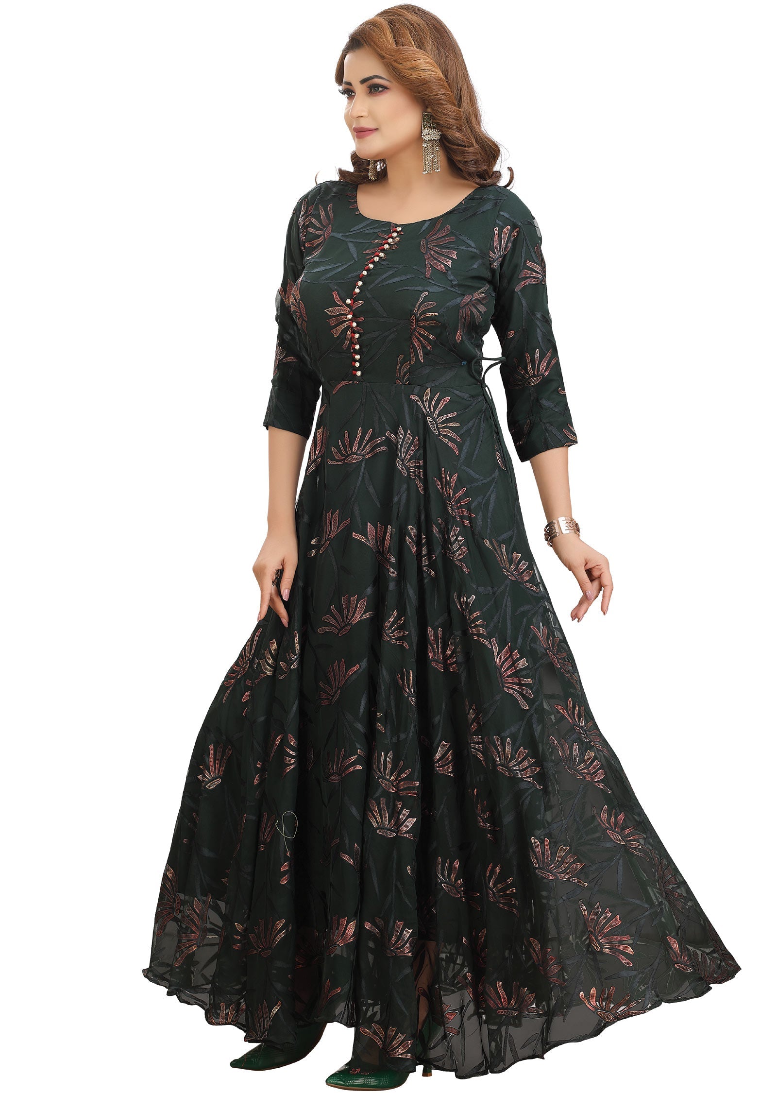 Bottle Green Chiffon Kurti Full length