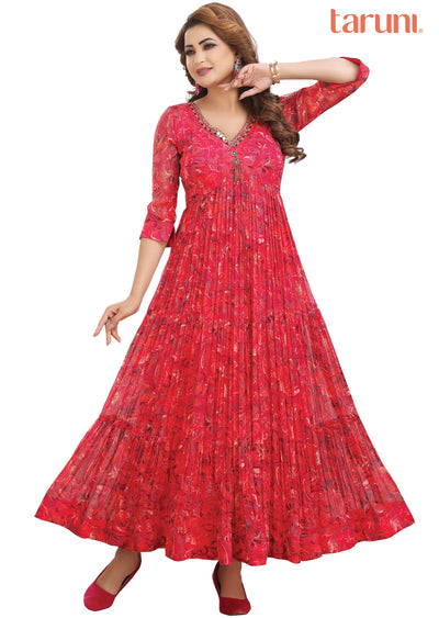 Rani Pink Chiffon Kurti Full length