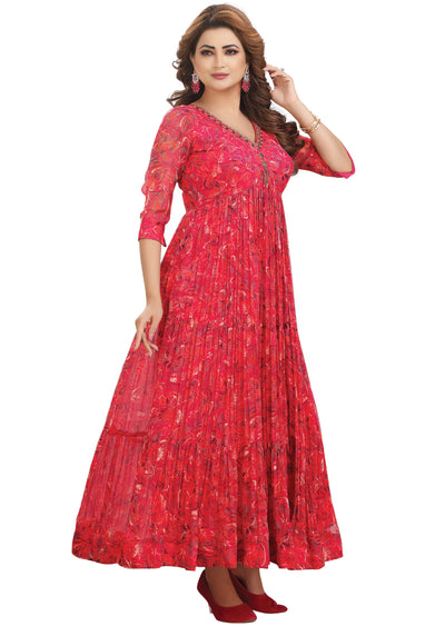 Rani Pink Chiffon Kurti Full length