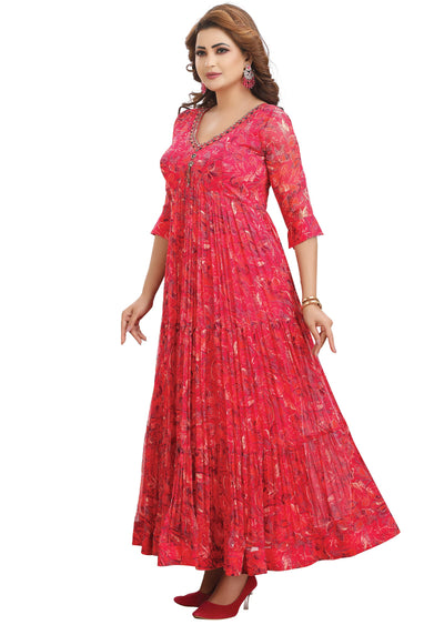 Rani Pink Chiffon Kurti Full length