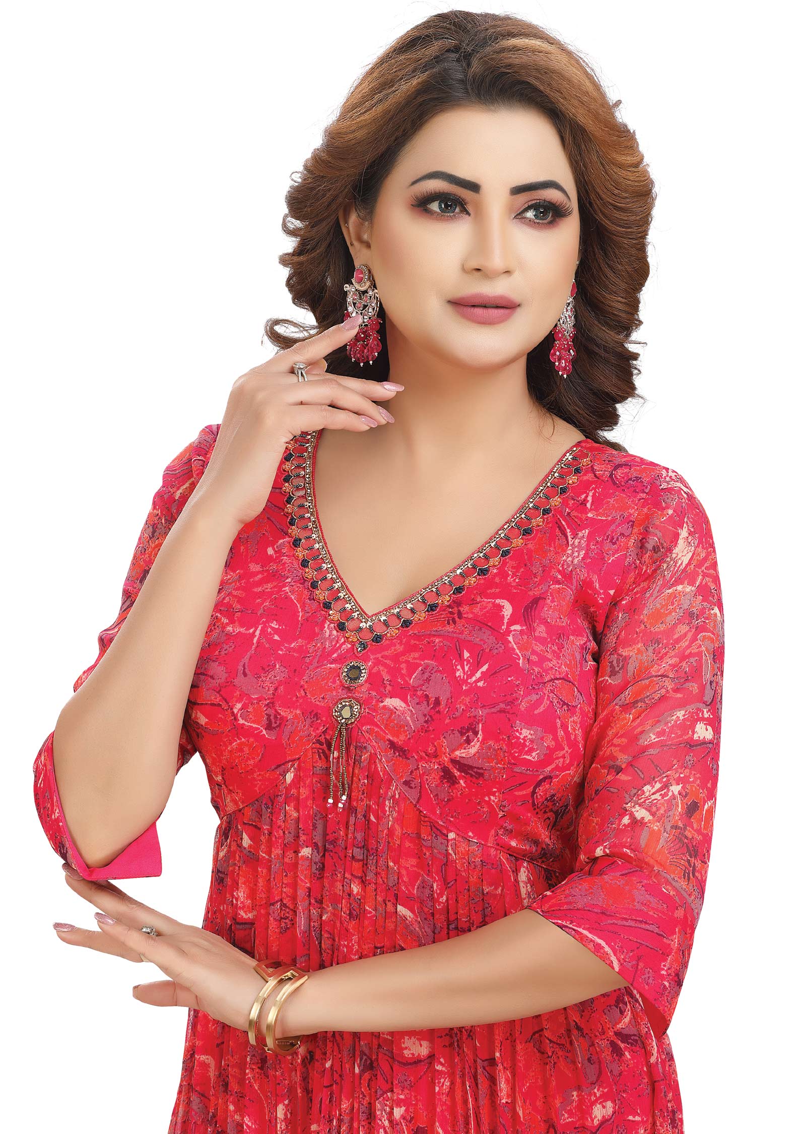 Rani Pink Chiffon Kurti Full length