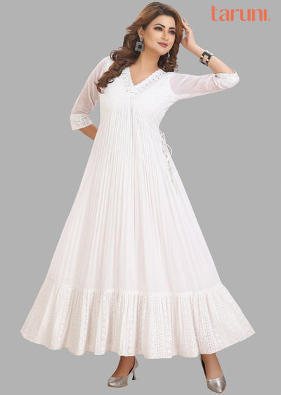 White Georgette Kurti Full length