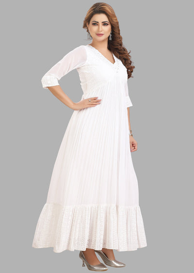 White Georgette Kurti Full length