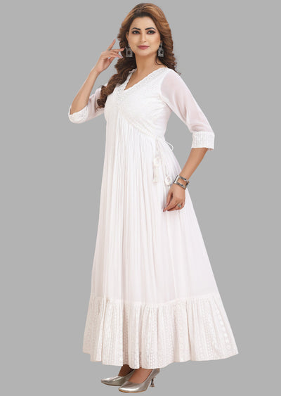 White Georgette Kurti Full length