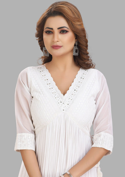 White Georgette Kurti Full length