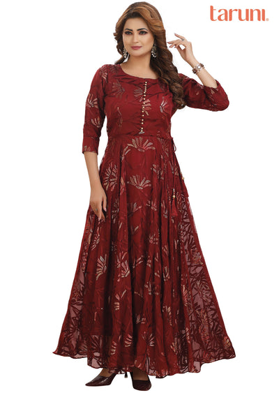 Maroon Brassoo Chiffon Kurti Full length