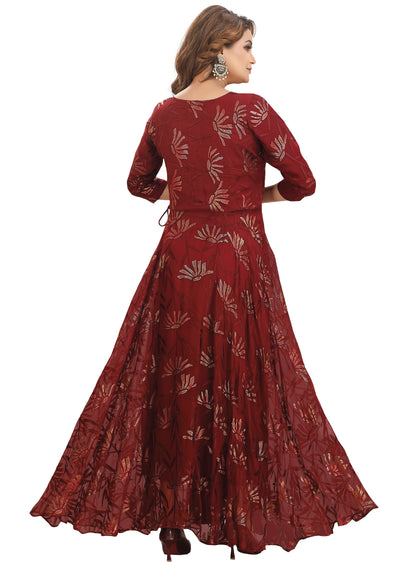 Maroon Brassoo Chiffon Kurti Full length