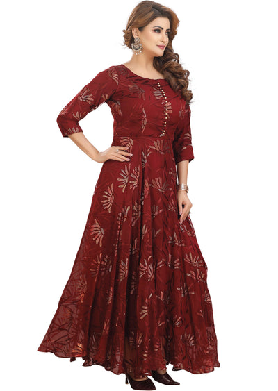 Maroon Brassoo Chiffon Kurti Full length