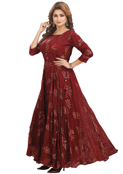 Maroon Brassoo Chiffon Kurti Full length