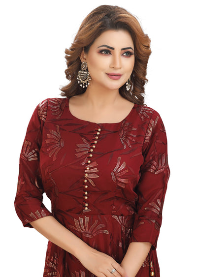 Maroon Brassoo Chiffon Kurti Full length