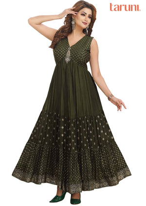 Dark Olive Green Silk Kurti Full length