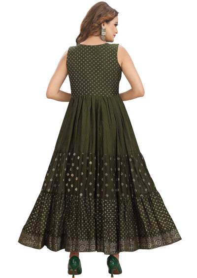 Dark Olive Green Silk Kurti Full length